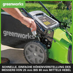 Greenworks 48V (2x24V) Selbstfahrender Akku Rasenmher für groe Flchen bis zu 480m, 46cm Schnittbreite, 55L Sack PLUS zwei 4Ah-Akkus und Doppelladegert GD24X2LM46SPK4X