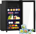 Merax Kühlschrank 128L, Freistehend Getränkekühler mit 120L-Kühlschrank + 8L-Gefrierschrank, mit LED-Innenbeleuchtung und Verstellbare Einlegeböden, Superleise für Restaurant, Bar, Getränke und Bier