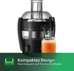Philips Entsafter – 1100W, 2L, HomeID-Rezepte-App, XXL-Einfüllffnung, QuickClean (HR1921/20), 25 x 43.2 x 29.6 cm, Edelstahl