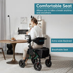 Geländegängiger 2-in-1-Rollator und Transportstuhl, zusammenklappbarer Rollstuhl mit luftlosen 10-Zoll-Rädern für Senioren, umkehrbare Rückenlehne und abnehmbare Fußstützen, blau