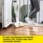 Krcher Elektrischer Wischmopp EWM 2, kabelloser Bodenreiniger mit 2 rotierenden Mikrofaserwalzen, Akkulaufzeit: ca. 20 min, Flchenleistung pro Akkuladung: ca. 60 m, Wei