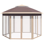 Outsunny Pavillon 4x4 m sechseckig mit Doppeldach Beige