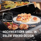 RÖSLE Elektrogrill BBQ-Portable Videro E2-P, tragbarer Tischgrill mit 2 Brennern, Warmhalterost und Deckel mit Glaseinsatz, pulverbeschichteter Stahl, schwarz/silbern