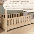 Crazy Pine Hausbett mit Schubladen 200x90 cm – Kinderbett aus Naturholz mit Rausfallschutz – Montessori Bodenbett mit zusätzlichen Stauraum und und Abnehmbarer Barriere - Crazy House