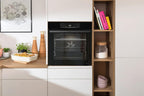 Gorenje 738971 Einbaubackofen-Set OptiBake Black Steam Pyro Set / 77L / Heißluft/Pyrolyse/ExtraSteam/GentleClose/AirFry/Pizzamode 300°C/PerfectGrill/Induktions-Kochfeld mit BridgeZone/schwarz