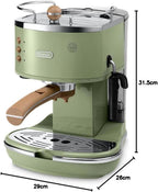 De'Longhi Icona Vintage ECOV 311.GR – Espresso Siebträgermaschine im RetroLook, Espressomaschine mit manuellem Milchaufschäumer, für Kaffeepulver oder ESE Pads, 1,4 l Wassertank, grün