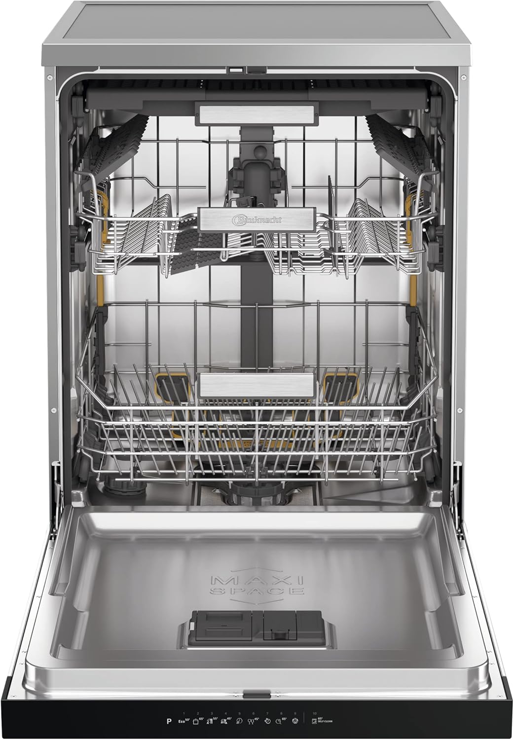 Bauknecht B7F HP43 XA Freistehender Geschirrspüler/ 60 CM/ 15 Maßgedecke/PowerClean Pro-Effektive Hochdruckdüsen/Natural Dry-Automatische Türoffnung-Bessere Trocknung/Maxi Space-Mehr Innenraum