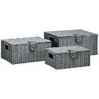 HOMCOM Aufbewahrungskorb 3er-Set handgeflochten mit Deckel