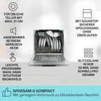 Klarstein ia 8 - Spülmaschine, Geschirrspüler, Freistehend, Teilintegriert, F, 55 cm breit, 8 Maßgedecke, 6 Programme, Aquastop, silber