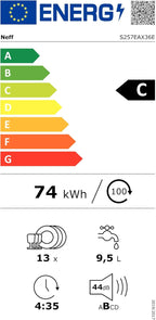 NEFF S157YCX03E, N 70, Smarter Geschirrspüler Vollintegriert, 60 cm, Besteckschublade, Made in Germany, Zeolith-Trocknung, besonders leise Spülmaschine, höhenverstellbarer Oberkorb, starker Sprühdruck