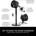 Shark FlexBreeze 2-in-1-Ventilator mit hoher Geschwindigkeit, Hybrid-Ventilator mit Kabel und kabellos, für den Innen- und Außenbereich, mit Fernbedienung, Neigung, verstellbar, UV-beständig und