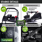 BRAST Benzin Rasenmäher mit Antrieb | 3,0kW (4,1PS) | Elektrostart | 41cm Schnittbreite | viele Modelle | TÜV | 4 Takt OHV Motor | 25-75mm Schnitthöhe | 40L Fangkorb | Stahlgehäuse | 16145 Estart