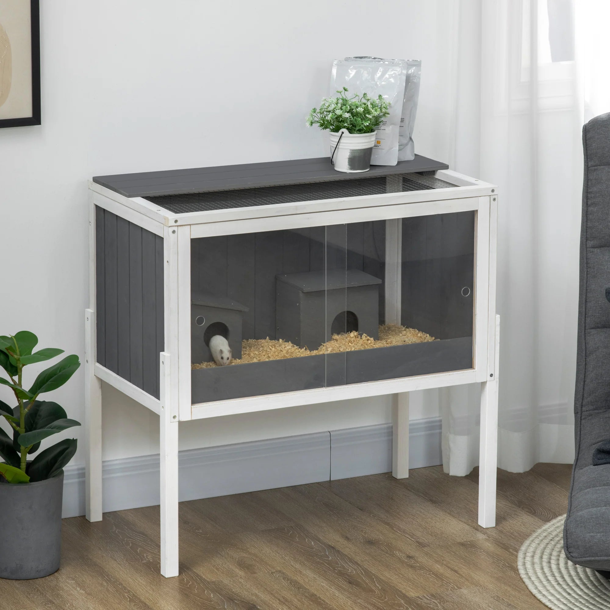 PawHut Zwerghamsterkäfig mit Regal und Acrylschiebetüren Holz
