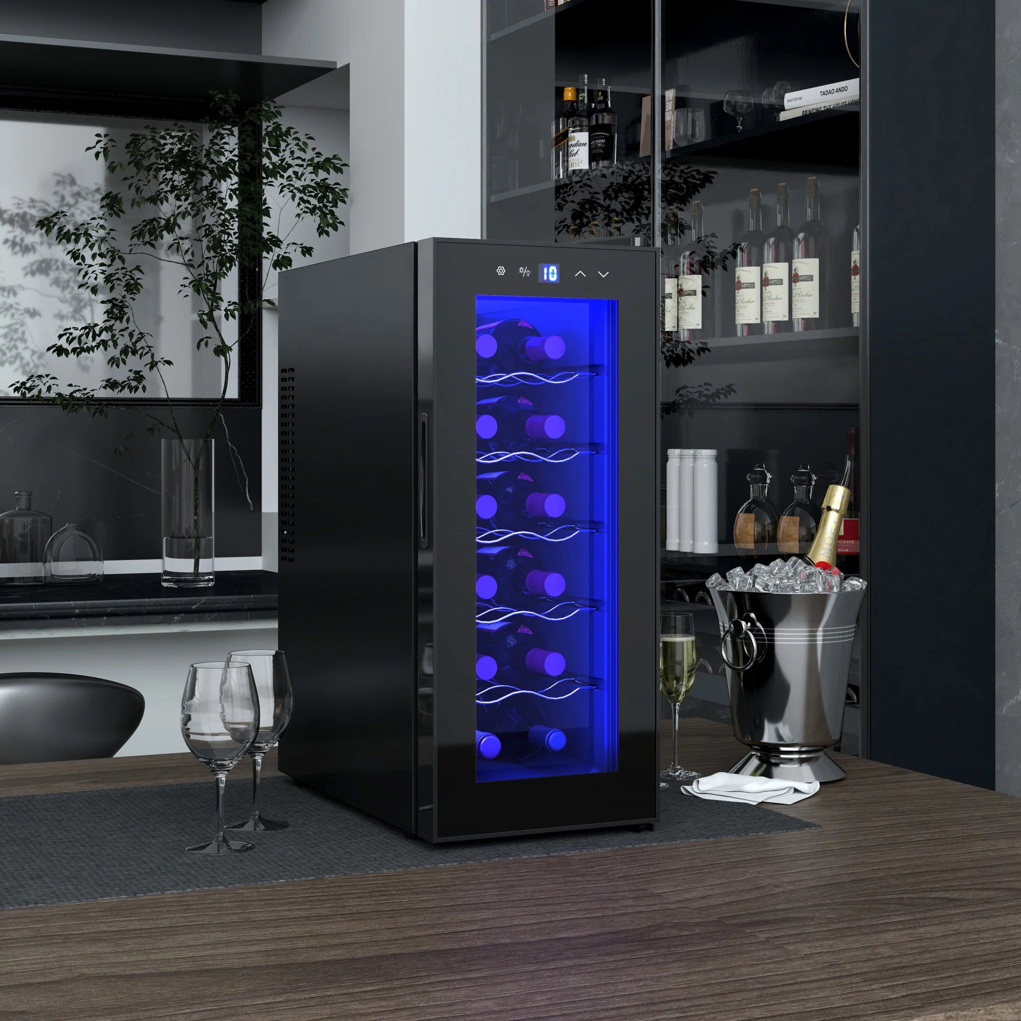 HOMCOM Weinkühlschrank 12 Flaschen 30 L Schwarz