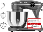 KLAMER Küchenmaschine 1800W, Knetmaschine Brotteig mit Edelstahl-Rührschüssel 6 L, 10 Stufen mit Timer, Planetenrührwerk, Rührbesen, Knethaken, Schneebesen & Sichtdeckel (schwarz)