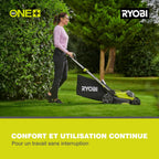 RYOBI 18 V ONE+ Akku-Rasenmäher RLM18X33B40 (Schnittbreite 33 cm, 5-fache Höhenverstellung 25-65 mm, zusammenklappbares Griffgestänge, inkl. Mulchkeil, 35l Grasfangsack, 4,0Ah Akku & Ladegerät)