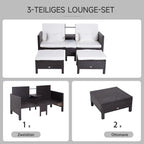 Outsunny Polyrattan Gartensofa-Set 3-teilig mit Hocker Kissen Outdoor