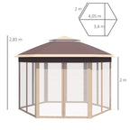 Outsunny Pavillon 4x4 m sechseckig mit Doppeldach Beige
