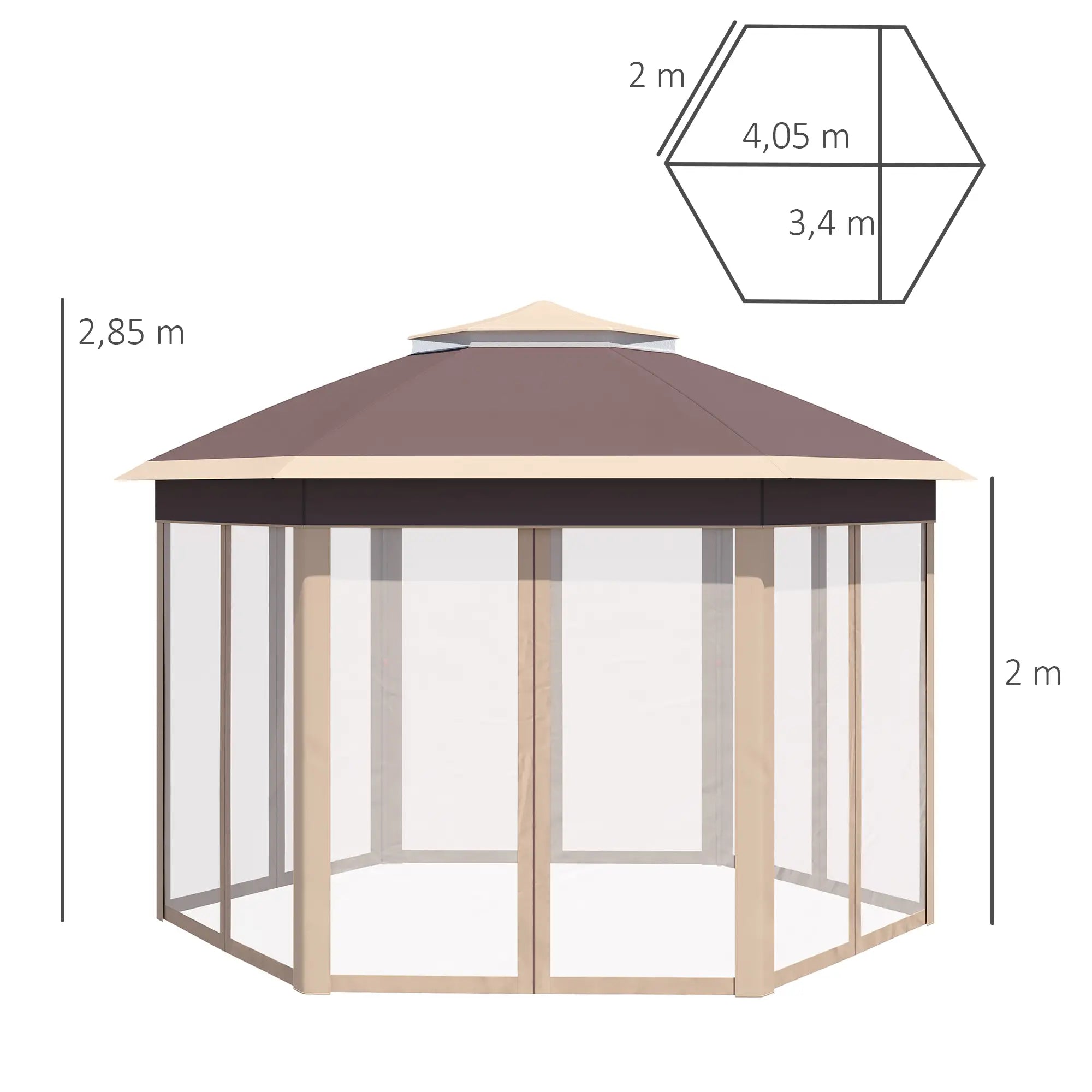 Outsunny Pavillon 4x4 m sechseckig mit Doppeldach Beige