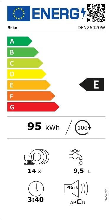 Beko BDFN26420W b300 freistehender Geschirrspüler, unterbaufhig, Platz für 14 Magedecke, Pro Inverter Motor, TrayWash, HygieneIntense, 6 Programme, WaterSafe+, Wei