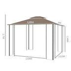 Outsunny Gartenpavillon 3,65 × 3 m mit Doppeldach & Moskitonetz – Braun/Beige