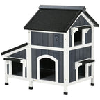 PawHut Outdoor Katzenhaus 2 Etagen mit Asphaltdach Blumenkasten