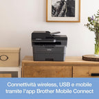 Brother MFC-L2860DWE 4-in-1-Multifunktions-Laserdrucker, 34 ppm, Duplexdruck, 6,8 cm Touchscreen-Farbdisplay, Fast Ethernet, WLAN mit 5 GHz und USB 2.0