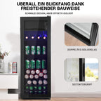 Merax Kühlschrank 128L, Freistehend Getränkekühler mit 120L-Kühlschrank + 8L-Gefrierschrank, mit LED-Innenbeleuchtung und Verstellbare Einlegeböden, Superleise für Restaurant, Bar, Getränke und Bier