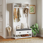 HOMCOM Garderobenständer Schuhbank All-in-1 Design Weiß