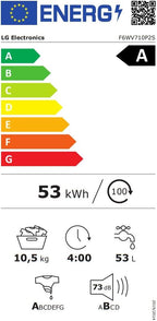 LG F4WV7080, Klasse A, Frontlader-Waschmaschine 8 kg, 1400 U/Min, AI Direct Drive, Wi-Fi, Tiefenreinigung mit Dampf, Große Kapazität, TRIPLE A, Außentür aus Sicherheitsglas, 62 x 60 x 85 cm ꟷ Weiß
