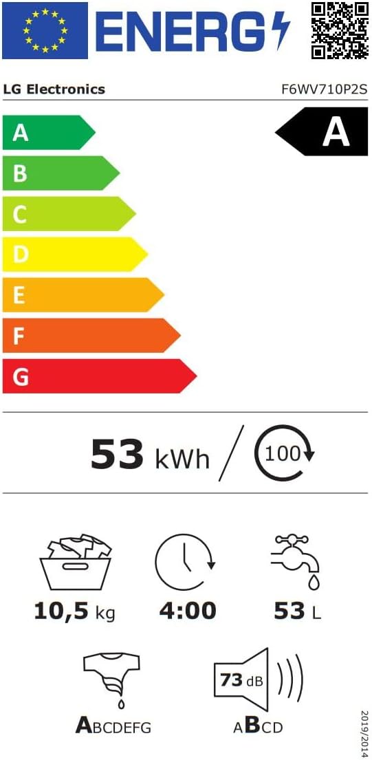 LG F4WV7080, Klasse A, Frontlader-Waschmaschine 8 kg, 1400 U/Min, AI Direct Drive, Wi-Fi, Tiefenreinigung mit Dampf, Große Kapazität, TRIPLE A, Außentür aus Sicherheitsglas, 62 x 60 x 85 cm ꟷ Weiß