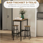 HOMCOM Bartisch-Set 3-tlg. platzsparend mit Fußstütze Industriedesign