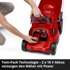 Einhell Akku-Rasenmäher RASARRO 36/42 Kit Power X-Change (36V, 42 cm Schnittbreite, bis 725 m², Brushless, 50L Fangkorb, Mulchfunktion, inkl. 2x 5,2Ah + 1x Twincharger)