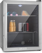 Klarstein Mini Kühlschrank mit Glastür für Zimmer, Getrnkekühlschrank mit Verstellbaren Ablagen, Kleiner 80 Liter, Indoor/Outdoor Kühlschrank Leise