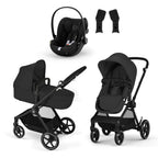 CYBEX Gold Kinderwagen EOS Lux 2-in-1 mit Babyschale Aton B2 i-Size und Babyschalen-Adapter, Reisesystem, Ab Geburt bis 22 kg (ca. 4 Jahre), Moon Black (Schwarz)