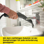 Krcher Dampfreiniger SC 5 EasyFix Iron Plug mit Heiwasser-Zuschaltung, Dampfdruck: 4,2 bar, Aufheizzeit: 3 min., Flche: ca. 150 m, Tank: 0,5 l + 1,5 l, Bodenreinigungsset EasyFix und Düsen