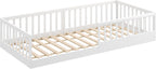 CADANI Timi 2in1 Bodenbett 140x200 cm Montessori Kinderbett mit abnehmbaren Rausfallschutz inkl. Lattenrost, Kiefer Massivholz, weiß - 3 Aufbauvarianten, bis 200 kg belastbar, umbaubar