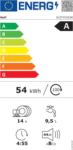 NEFF S157YCX03E, N 70, Smarter Geschirrspüler Vollintegriert, 60 cm, Besteckschublade, Made in Germany, Zeolith-Trocknung, besonders leise Spülmaschine, höhenverstellbarer Oberkorb, starker Sprühdruck