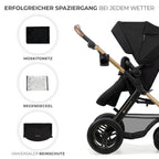 Kinderkraft MOOV2 AIR Kinderwagen 3 in 1 Kinderwagenset bis 26 kg mit Kindersitz I-SIZE 40-75 cm, Buggy Funktion, Liegeposition verstellbar, Große ausziehbare Verdeck, Aufblasbare Räder, Schwarz