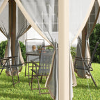 Outsunny Pavillon 4x4 m sechseckig mit Doppeldach Beige