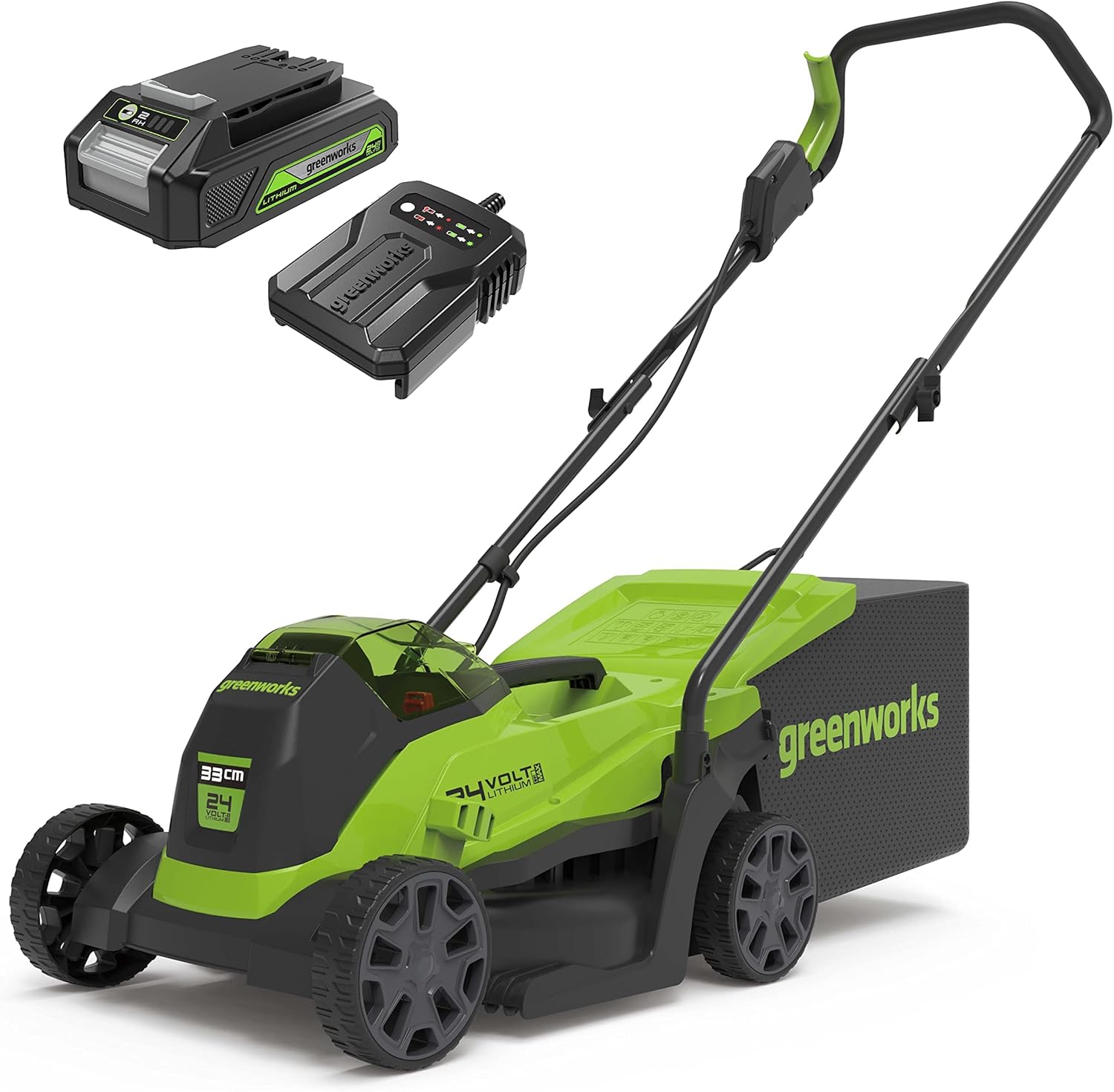 Greenworks 48V (2x24V) Selbstfahrender Akku Rasenmher für groe Flchen bis zu 480m, 46cm Schnittbreite, 55L Sack PLUS zwei 4Ah-Akkus und Doppelladegert GD24X2LM46SPK4X