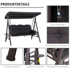 Outsunny 3-Sitzer Hollywoodschaukel mit Sonnendach & Kissen – Schwarz