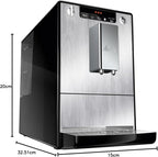 Melitta Solo - Kaffeevollautomat mit höhenverstellbarem Auslauf, kleine Kaffeemaschine mit abnehmbarem Wassertank, für z. B. Espresso oder Café Crème, silber