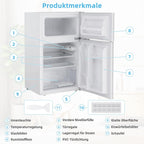 COSTWAY 90L Kühlschrank mit 27L Gefrierfach Kühl-Gefrier-Kombination Standkühlschrank Gefrierschrank mini Kühlschrank (weiß)