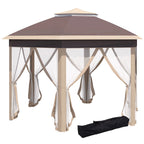 Outsunny Pavillon 4x4 m sechseckig mit Doppeldach Beige