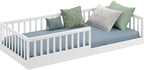 CADANI Timi 2in1 Bodenbett 140x200 cm Montessori Kinderbett mit abnehmbaren Rausfallschutz inkl. Lattenrost, Kiefer Massivholz, weiß - 3 Aufbauvarianten, bis 200 kg belastbar, umbaubar