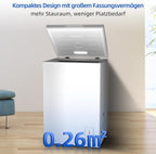 CHiQ FCF98DE Gefriertruhe 99 L, 54,5 x 47,6 x 83,5 cm, 4-Sterne-Gefrieren, Thermostatsteuerung, Drahtgestell, Schwebetür, Geräuscharm, Weiß