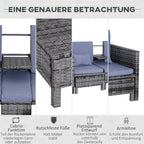 Outsunny Polyrattan Gartensofa Set 3-tlg 2-in-1 Rückenlehne Outdoor