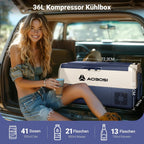 AAOBOSI Compressor Cool Box 36 L, Cool Box Car with WiFi App Control, 12/24 V and 100-240 V Electric Cool Box, up to -20 °C for Car, Truck, Boat, Motorhome, Camping, Double Zone
