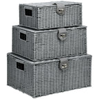 HOMCOM Aufbewahrungskorb 3er-Set handgeflochten mit Deckel